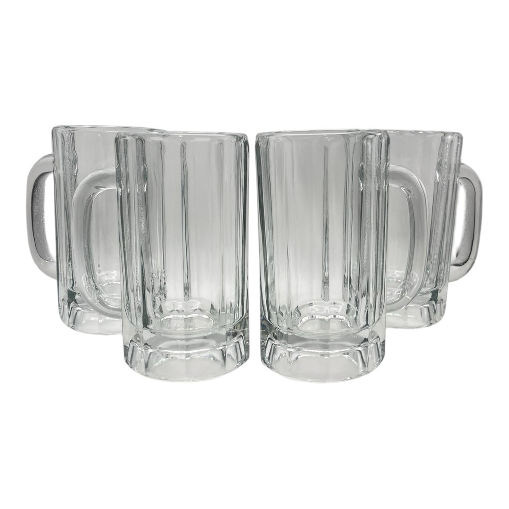 Vintage Mugs 16 Ounce Heavy 10 Panel Thick Glass Set of 4